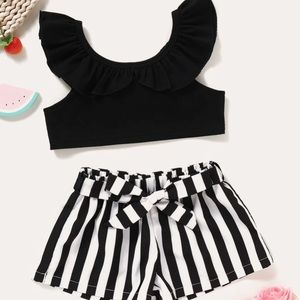 Black Crop Top Striped Shorts Outfit 3-4T